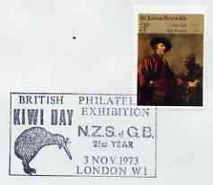 Postmark - Great Britain 1973 cover bearing slogan cancellation for British Philatelic Exhibition (Kiwi Day), stamps on stamp exhibitions, stamps on kiwi