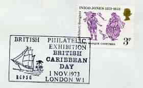 Postmark - Great Britain 1973 cover bearing illustrated cancellation for British Philatelic Exhibition (Br Caribbean Day), stamps on , stamps on  stamps on stamp exhibitions, stamps on  stamps on ships