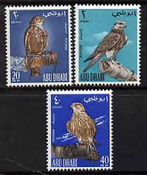 Abu Dhabi 1965 Falconry set of 3 unmounted mint, SG 12-14, stamps on , stamps on  stamps on birds, stamps on falcons, stamps on birds of prey