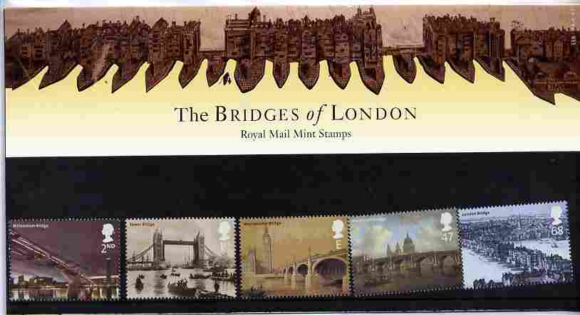 Great Britain 2002 London's Bridges perf set of 5 in official presentation pack SG 2309-13, stamps on , stamps on  stamps on bridges, stamps on  stamps on civil engineering, stamps on  stamps on london