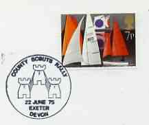 Postmark - Great Britain 1975 card bearing illustrated cancellation for County Scout Rally, Exeter, stamps on scouts