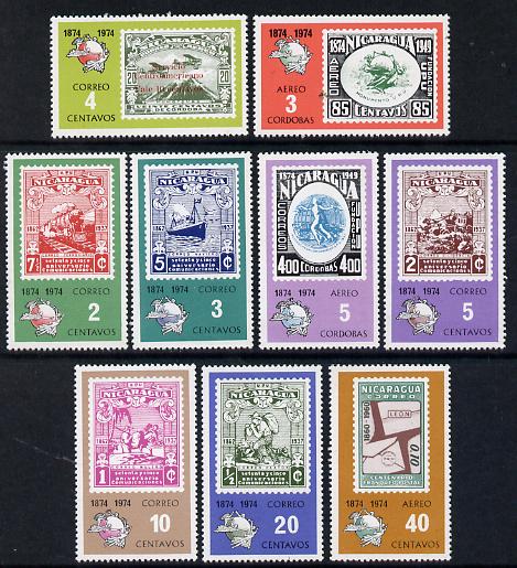 Nicaragua 1974 Universal Postal Union Centenary set of 9 (Stamp on Stamp) unmounted mint SG 1935-43, stamps on stamp on stamp, stamps on upu, stamps on  upu , stamps on , stamps on stamponstamp