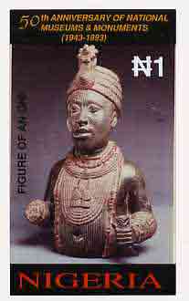 Nigeria 1993 Museum & Monuments - original hand-painted artwork for 1N value (Figure of Oni) by NSP&MCo Staff Artist Olukoya Ogunfowora on card 5 x 8.75 endorsed B2, stamps on artefacts, stamps on monuments, stamps on museums    civil engineering
