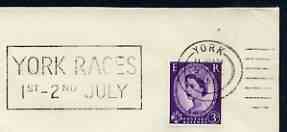 Postmark - Great Britain 1966 cover bearing illustrated slogan cancellation for York Races, stamps on sport, stamps on horses, stamps on horse racing