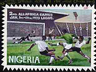 Nigeria 1973 Second All Africa Games - original hand-painted artwork (Football) on card 9 x 6 undenominated but marked 12k in red m/s, reverse shows 'Approved', stamps on , stamps on  stamps on football  sport