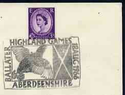 Postmark - Great Britain 1966 cover bearing illustrated cancellation for Ballater Highland Games, Aberdeenshire, stamps on sport, stamps on birds, stamps on scots, stamps on scotland