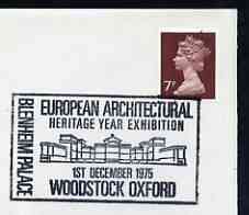 Postmark - Great Britain 1975 cover bearing illustrated cancellation for European Architectural Heritage Year (Woodstock), stamps on , stamps on  stamps on architecture