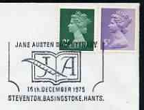 Postmark - Great Britain 1975 card bearing illustrated cancellation for Jane Austen Bicentenary, stamps on literature, stamps on women