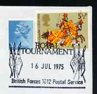 Postmark - Great Britain 1975 cover bearing illustrated cancellation for Royal Tournament (BFPS), stamps on , stamps on  stamps on militaria, stamps on  stamps on flags