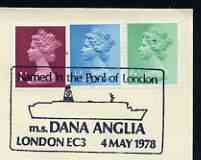 Postmark - Great Britain 1978 cover bearing illustrated cancellation for Naming of MS Dana Anglia in the Pool of London, stamps on , stamps on  stamps on ships, stamps on  stamps on london