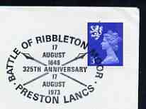 Postmark - Great Britain 1973 cover bearing illustrated cancellation for Battle of Ribbleton Moor, stamps on militaria, stamps on battles