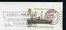 Postmark - Great Britain 1974 cover bearing illustrated slogan cancellation for Nairn for Holidays, Golfers Paradise, Dolden Sands, stamps on sport, stamps on golf, stamps on sailing