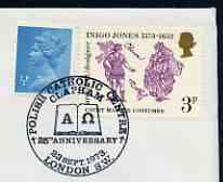 Postmark - Great Britain 1973 cover bearing illustrated cancellation for 25th Anniversary of Polish Catholic Centre, stamps on religion