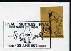 Postmark - Great Britain 1973 cover bearing illustrated cancellation for Horley Skittles Final, stamps on sport, stamps on skittles
