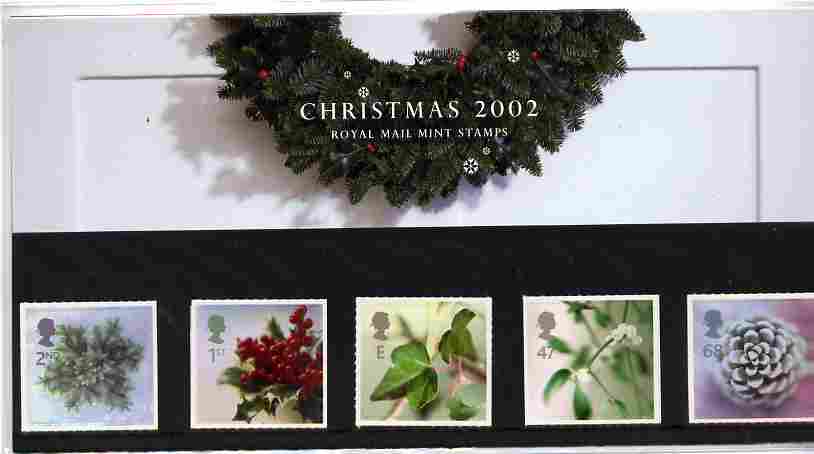 Great Britain 2002 Christmas - Plants self-adhesive set of 5 in official presentation pack SG 2321-25, stamps on christmas, stamps on self adhesive, stamps on flowers