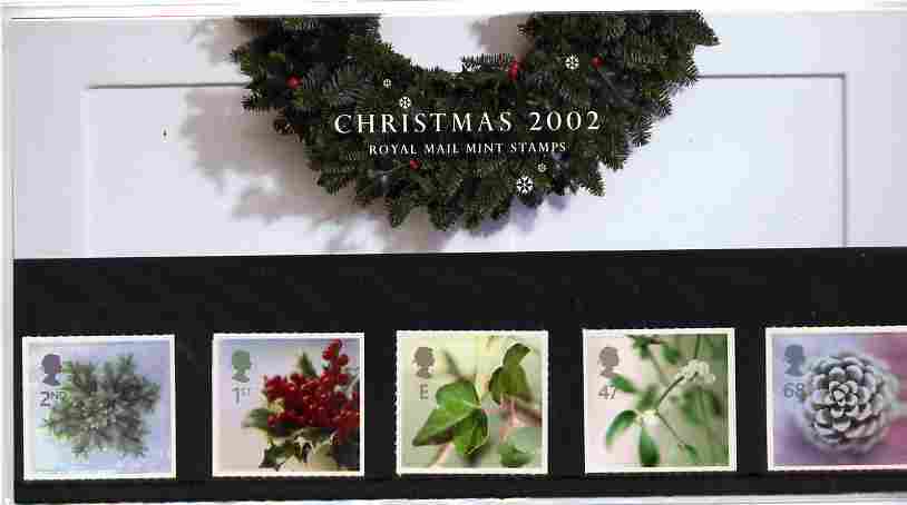 Great Britain 2002 Christmas - Plants self-adhesive set of 5 in official presentation pack SG 2321-25, stamps on christmas, stamps on self adhesive, stamps on flowers
