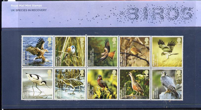 Great Britain 2007 Endangered Species - Birds se-tenant perf block of 10 in official presentation pack unmounted mint SG 2764a, stamps on birds, stamps on  wwf , stamps on falcons, stamps on birds of prey, stamps on eagles