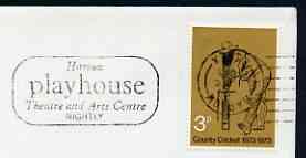 Postmark - Great Britain 1973 cover bearing illustrated slogan cancellation for Harlow Playhouse Theatre (date stamp inverted), stamps on , stamps on  stamps on theatres