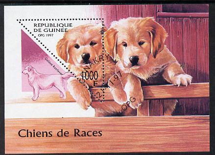 Guinea - Conakry 1997 Dogs miniature sheet containing triangular 1000f value cto used, stamps on , stamps on  stamps on animals    dogs     triangulars