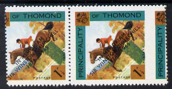 Thomond 1965 Horse Racing 2.5d (Diamond-shaped) with 'Sir Winston Churchill - In Memorium' overprint in black, unmounted mint pair with outer perfs misplaced about 4mm, stamps on horses, stamps on churchill, stamps on horse racing