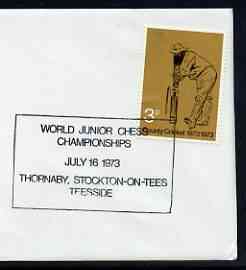 Postmark - Great Britain 1973 cover bearing special cancellation for World Junior Chess Championships, stamps on chess