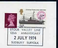 Postmark - Great Britain 1974 cover bearing special cancellation for 125th Anniversary of Stour Valley Line, stamps on , stamps on  stamps on railways