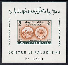 Afghanistan 1964 Anti Malaria imperf m/sheet (5 Afs value) unmounted mint Mi BL 57B, stamps on , stamps on  stamps on insects      medical    malaria     diseases