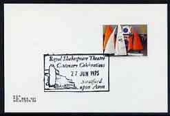 Postmark - Great Britain 1975 cover bearing illustrated cancellation for Royal Shakespeare Theatre Centenary, stamps on theatres, stamps on shakespeare