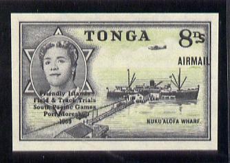 Tonga 1968 South Pacific Games 8s on 8d (Wharf) unmounted mint with 11mm surcharge, SG 265a, stamps on , stamps on  stamps on ships, stamps on  stamps on sport