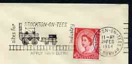 Postmark - Great Britain 1964 cover bearing illustrated slogan cancellation for Sites for Stockton on Tees (showing early Loco), stamps on , stamps on  stamps on railways