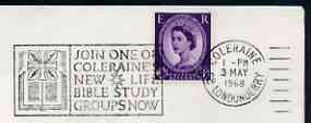 Postmark - Great Britain 1968 cover bearing illustrated slogan cancellation for Join One of Coleraines New Life Bible Study groups Now, stamps on bibles, stamps on religion