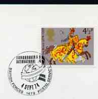Postmark - Great Britain 1974 card bearing illustrated cancellation for Farnborough International (BFPS), stamps on aviation, stamps on globes