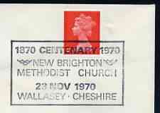 Postmark - Great Britain 1970 cover bearing special cancellation for Centenary of New Brighton Methodist Church, stamps on religion, stamps on churches