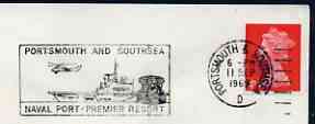 Postmark - Great Britain 1969 cover bearing illustrated slogan cancellation for Portsmouth & Southsea Navy Port, stamps on ships, stamps on helicopters, stamps on flat tops, stamps on ports