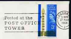 Postmark - Great Britain 1968 cover bearing slogan cancellation Posted at the Post Office Tower, stamps on towers, stamps on monuments, stamps on communications