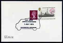 Postmark - Great Britain 1974 cover bearing special illustrated cancellation 'Post Buses arrive in Berkshire', stamps on buses, stamps on postal