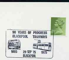 Postmark - Great Britain 1975 card bearing illustrated cancellation for '90 Years of Blackpool Tramways', stamps on , stamps on  stamps on buses, stamps on  stamps on transport, stamps on  stamps on trams