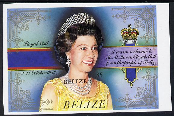 Belize 1985 Royal Visit $5 unmounted mint imperf m/sheet (SG MS 865), stamps on royalty, stamps on royal visit   