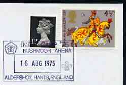 Postmark - Great Britain 1975 cover bearing illustrated cancellation for 'Inter Camp 75', Rushmoor, stamps on scouts