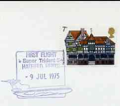 Postmark - Great Britain 1975 cover bearing illustrated cancellation for First Flight, Super Trident 3 (Hatfield), stamps on , stamps on  stamps on aviation, stamps on  stamps on trident