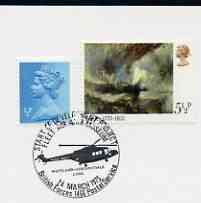 Postmark - Great Britain 1975 card bearing illustrated cancellation for Fleet Air Arm Museum (BFPS) showing a Westland Lynx Helicopter, stamps on militaria, stamps on helicopters, stamps on aviation, stamps on museums