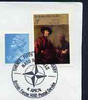 Postmark - Great Britain 1974 card bearing illustrated cancellation for 25 Years of NATO Brussels (BFPS), stamps on nato