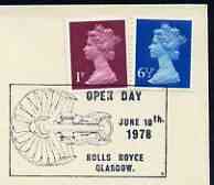 Postmark - Great Britain 1978 cover bearing illustrated cancellation for Rolls Royce Open Day, Glasgow (engine shown cut away), stamps on , stamps on  stamps on aviation, stamps on  stamps on , stamps on  stamps on scots, stamps on  stamps on scotland