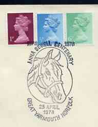 Postmark - Great Britain 1978 cover bearing illustrated cancellation for Anna Sewell Centenary (Author of Black Beauty) showinga horses head, stamps on literature, stamps on women, stamps on horses