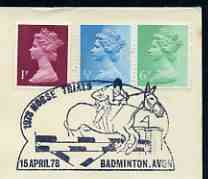 Postmark - Great Britain 1978 cover bearing illustrated cancellation for The Horse Trials, Badmington, stamps on , stamps on  stamps on horses