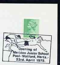 Postmark - Great Britain 1975 card bearing illustrated cancellation for Opening of Meriden School Pool, stamps on , stamps on  stamps on swimming