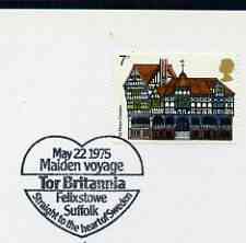 Postmark - Great Britain 1975 card bearing illustrated cancellation for Maiden Voyage of Tor Britannia, Felixstowe, stamps on , stamps on  stamps on ships, stamps on  stamps on , stamps on  stamps on scots, stamps on  stamps on scotland