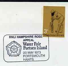Postmark - Great Britain 1973 cover bearing illustrated cancellation for RNLI Hampshire Rose Appeal, Water Fair Portsea, stamps on lifeboats