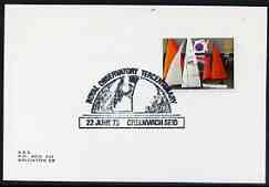 Postmark - Great Britain 1975 card bearing illustrated cancellation for Royal Observatory Tercentenary, stamps on telescopes, stamps on space, stamps on astronomy