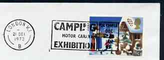 Postmark - Great Britain 1973 cover bearing slogan cancellation for Camping Motor Caravan Exhibition, Olympia, stamps on camping